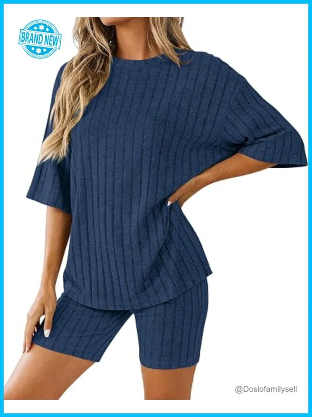 Rib Knit Lounge Sets Women 2 Piece Matching Short Sets Casual Biker Shorts